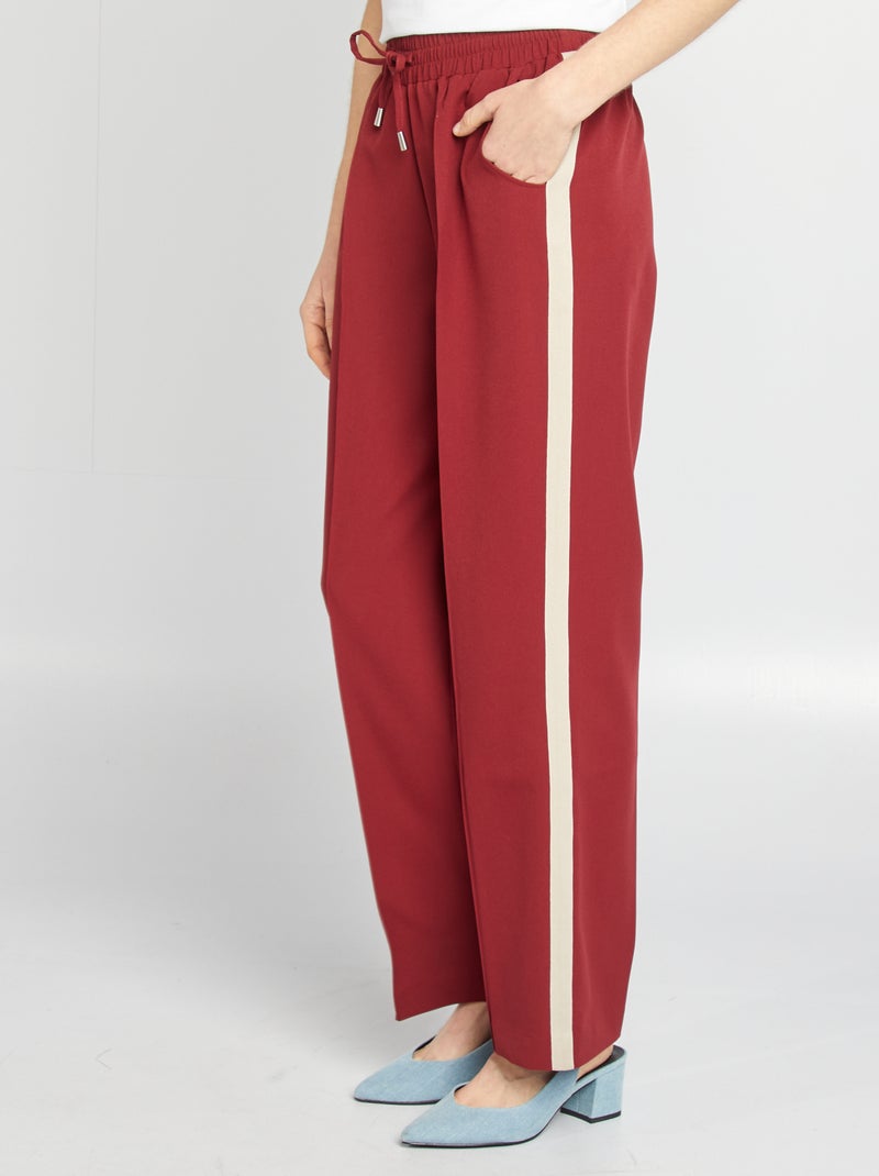Pantalon large taille haute avec bandes contrastantes Rouge - Kiabi