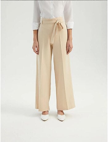 Pantalon large taille haute avec ceinture
