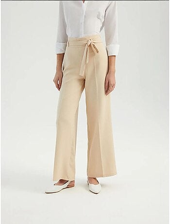 Pantalon large taille haute avec ceinture