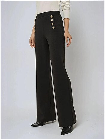 Pantalon large taille haute avec détails boutonnés