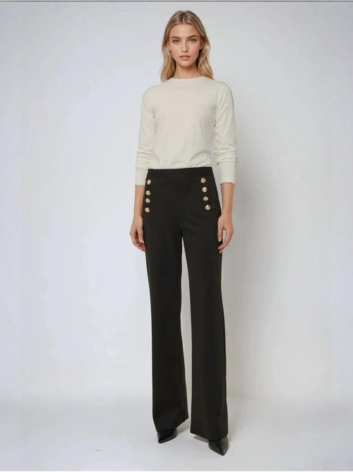 Pantalon large taille haute avec détails boutonnés - Kiabi Pantalon large taille haute avec détails boutonnés - Kiabi
