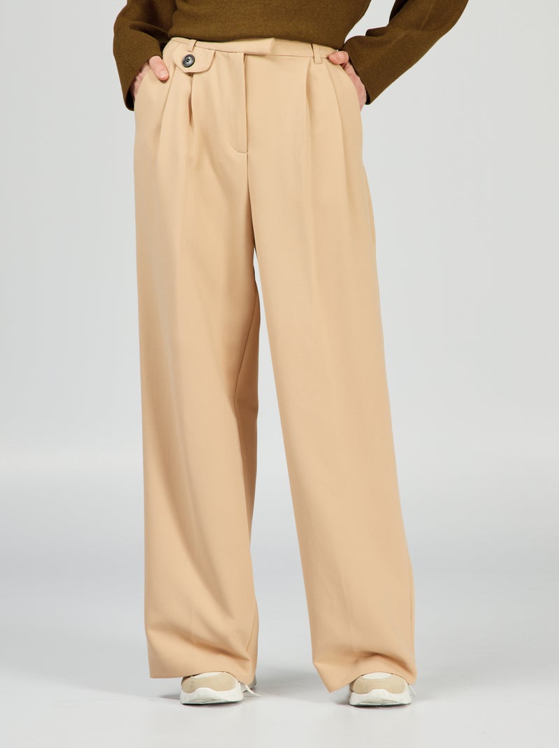 Pantalon large taille haute Beige - Kiabi