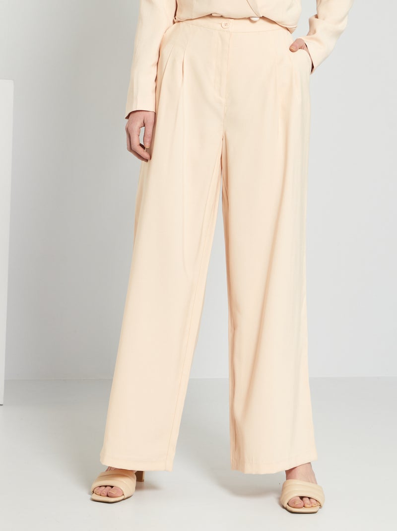 Pantalon large taille haute beige - Kiabi