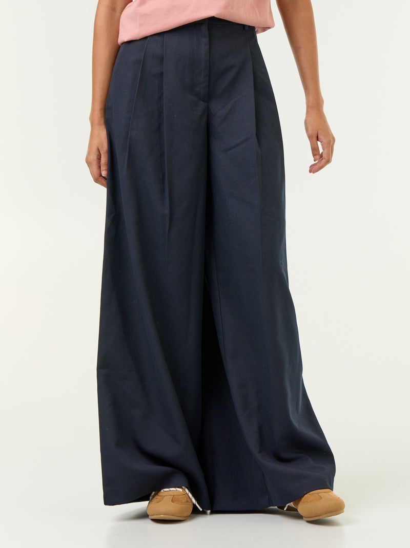 Pantalon large taille haute Bleu - Kiabi