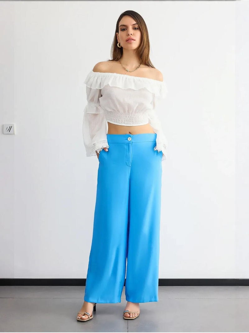 Pantalon large taille haute Bleu - Kiabi