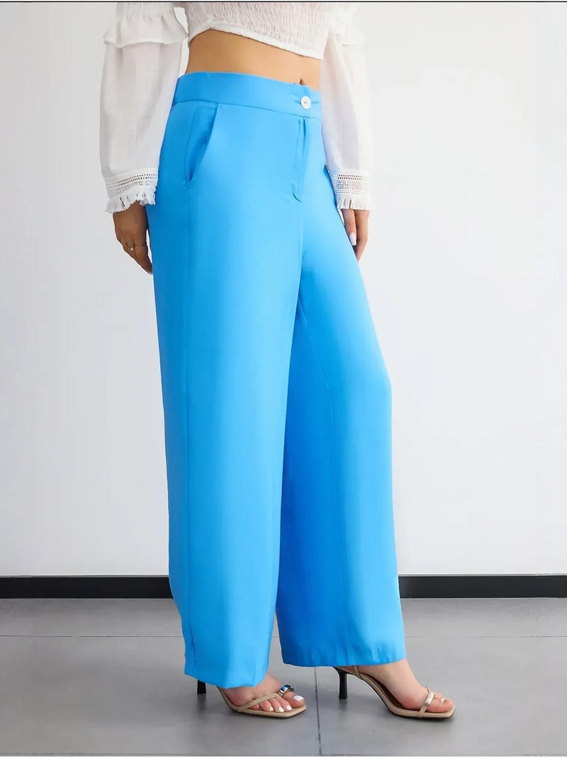 Pantalon large taille haute Bleu - Kiabi
