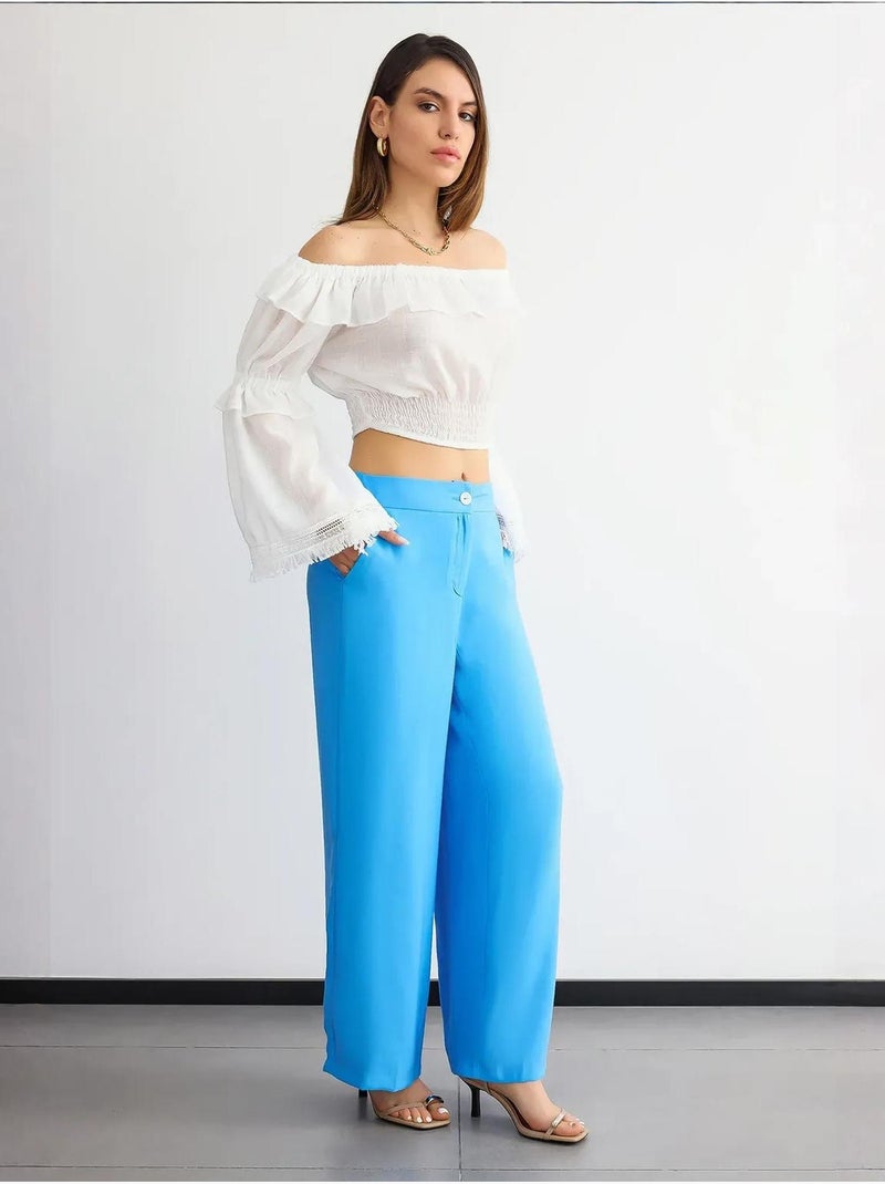 Pantalon large taille haute Bleu - Kiabi