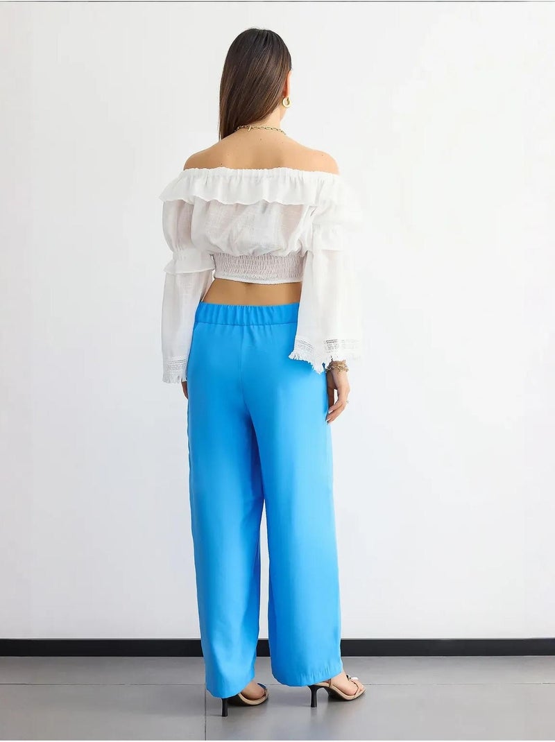 Pantalon large taille haute Bleu - Kiabi