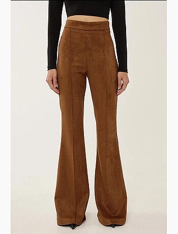 Pantalon large taille haute en daim avec pinces hiccup