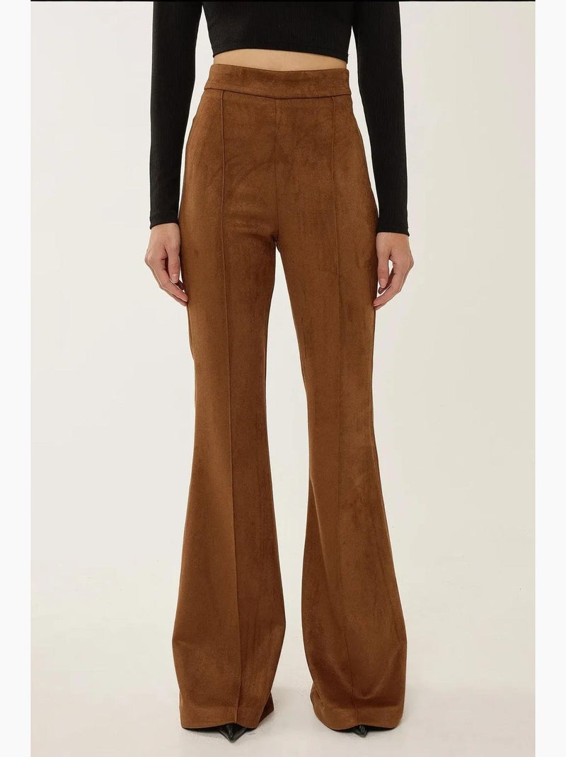 Pantalon large taille haute en daim avec pinces hiccup Marron - Kiabi