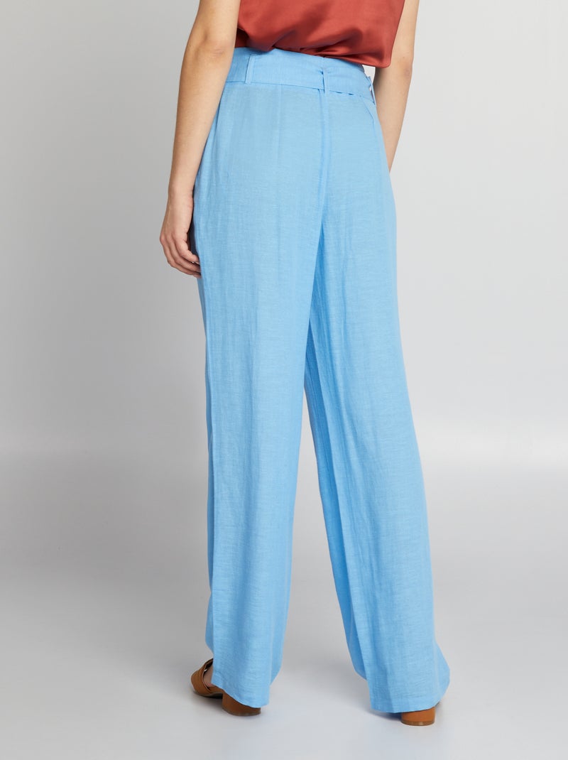 Pantalon large taille haute en lin Bleu - Kiabi