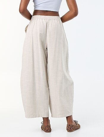 Pantalon large taille haute en lin mélangé