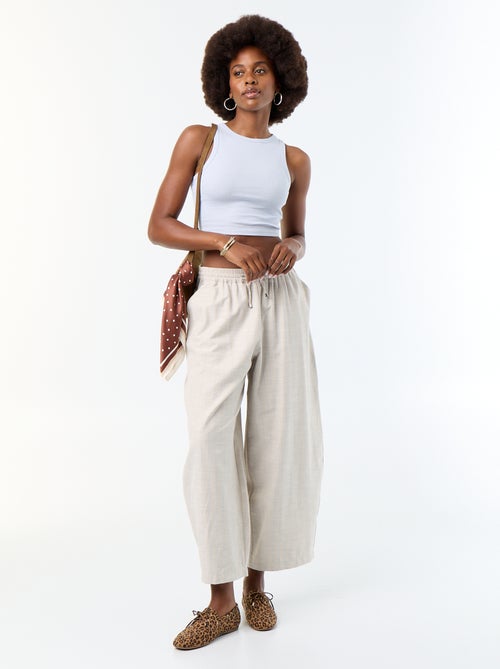 Pantalon large taille haute en lin mélangé - Kiabi