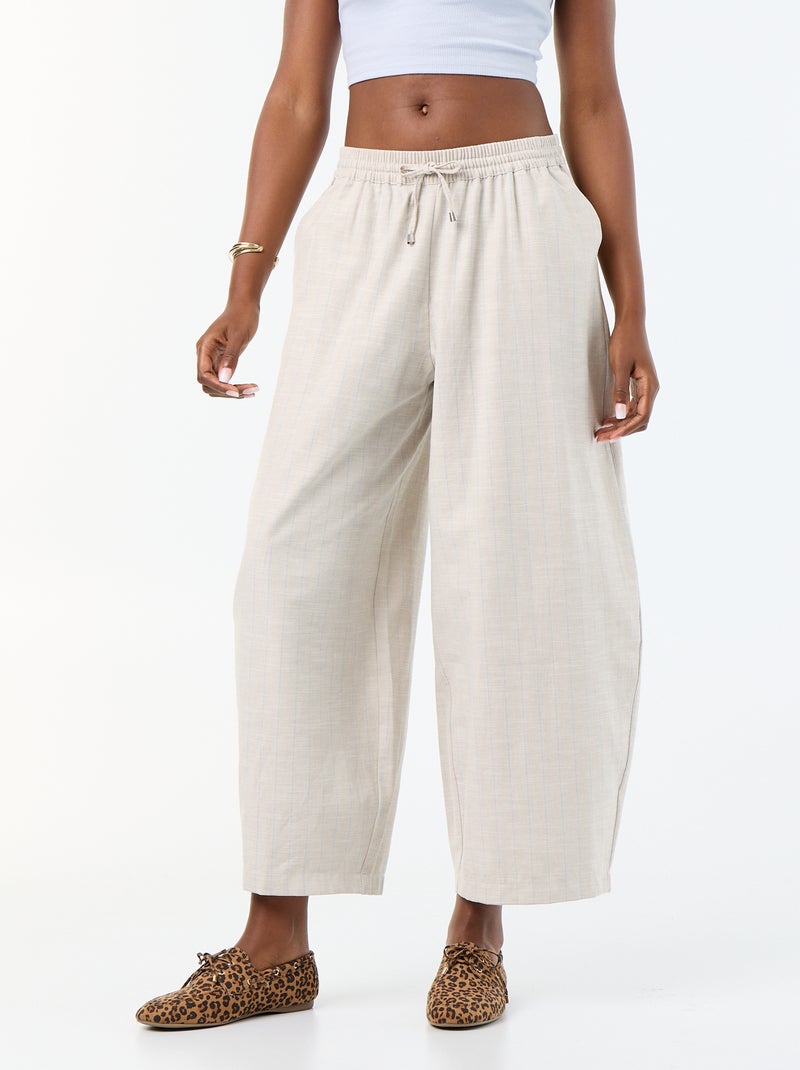 Pantalon large taille haute en lin mélangé Beige - Kiabi