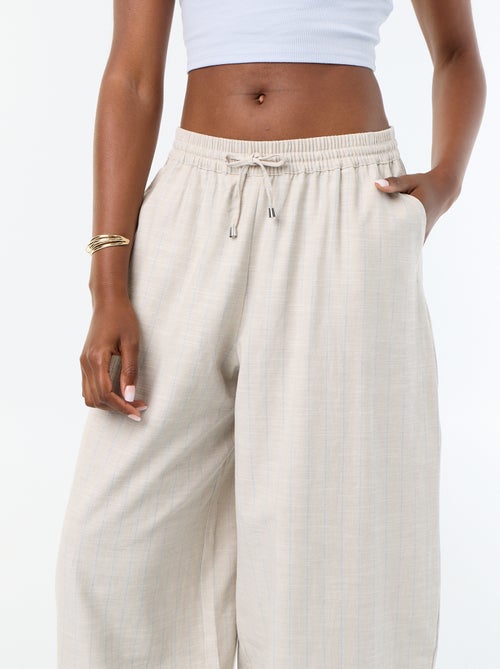 Pantalon large taille haute en lin mélangé - Kiabi