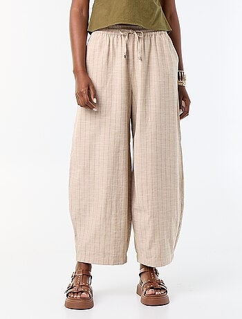 Pantalon large taille haute en lin mélangé