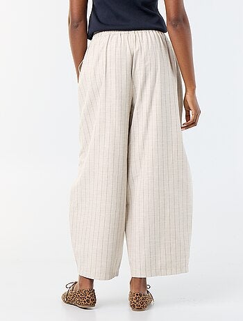 Pantalon large taille haute en lin mélangé