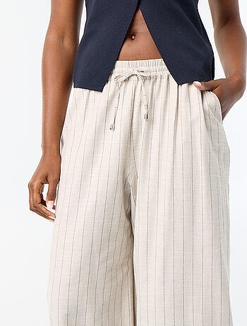 Pantalon large taille haute en lin mélangé