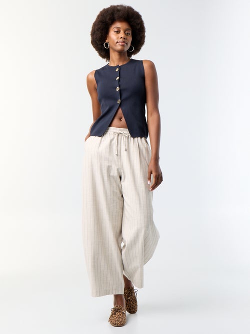 Pantalon large taille haute en lin mélangé - Kiabi