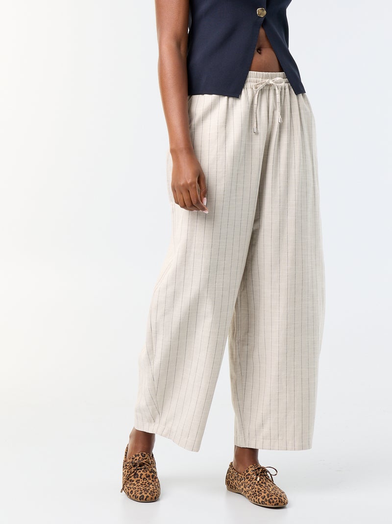 Pantalon large taille haute en lin mélangé Beige - Kiabi