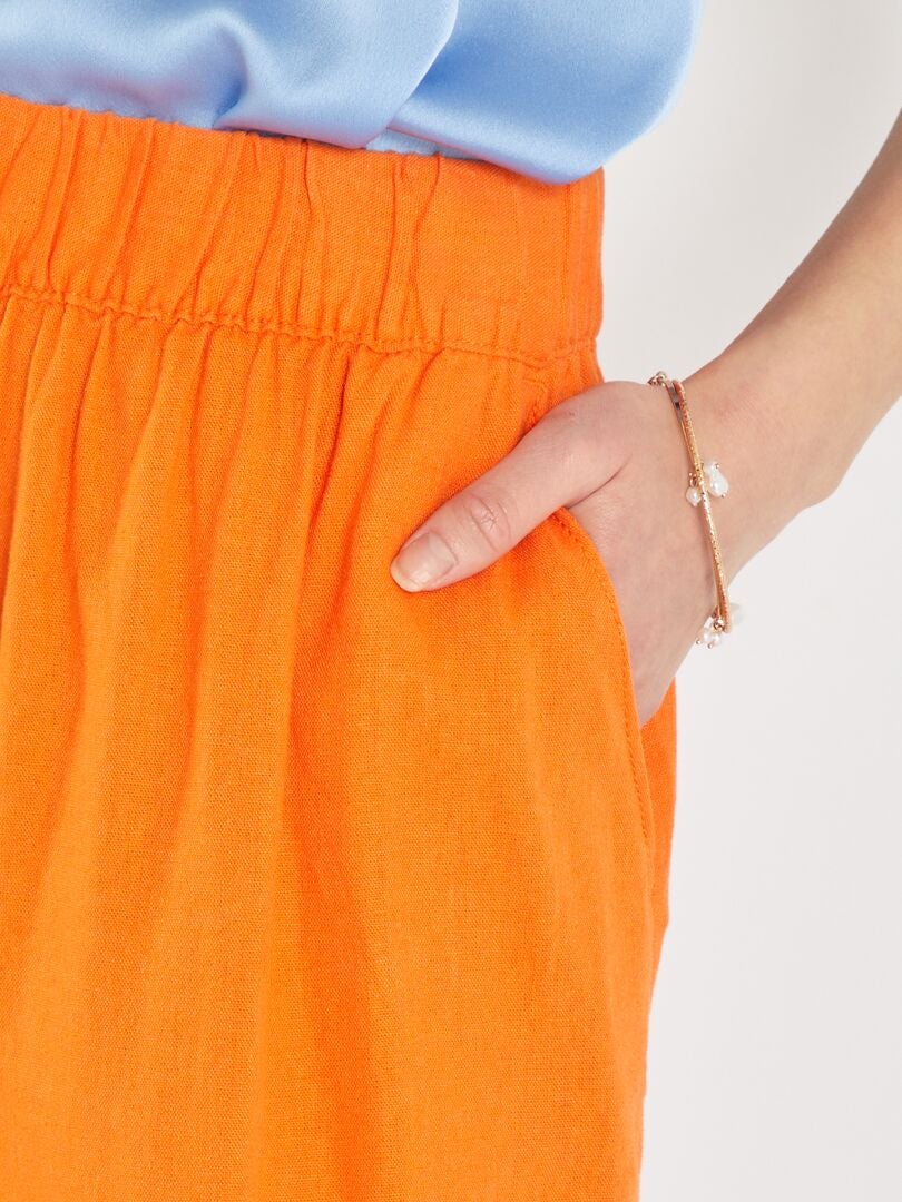 Pantalon large taille haute en lin - Orange - Kiabi - 11.00€