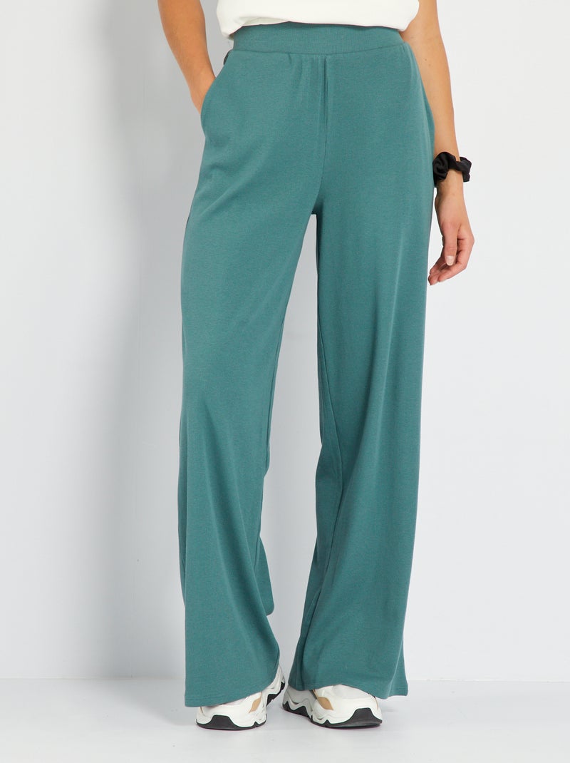 Pantalon large taille haute en maille Vert - Kiabi