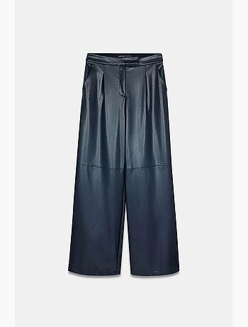 Pantalon large taille haute en simili cuir dilvin