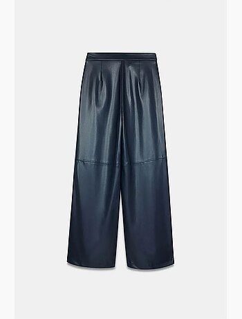 Pantalon large taille haute en simili cuir dilvin
