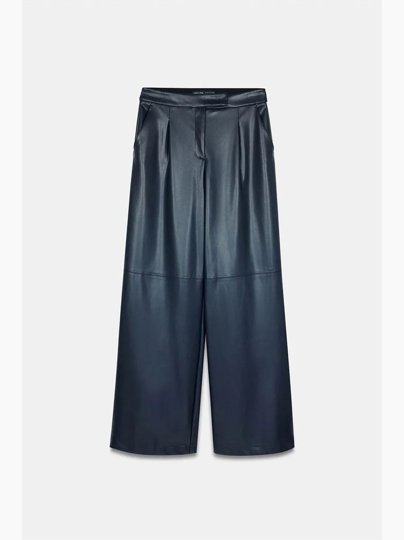 Pantalon large taille haute en simili cuir dilvin Bleu marine - Kiabi