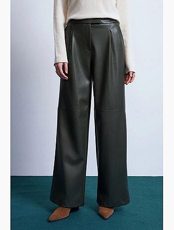 Pantalon large taille haute en simili cuir dilvin