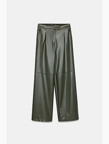 Pantalon large taille haute en simili cuir dilvin