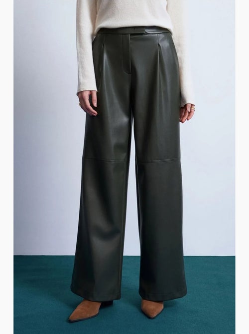 Pantalon large taille haute en simili cuir dilvin - Kiabi Pantalon large taille haute en simili cuir dilvin - Kiabi