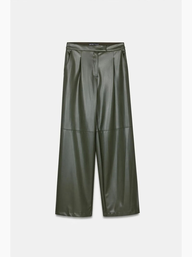 Pantalon large taille haute en simili cuir dilvin Vert foncé - Kiabi