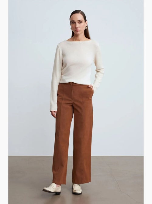 Pantalon large taille haute en suédine dilvin - Kiabi Pantalon large taille haute en suédine dilvin - Kiabi