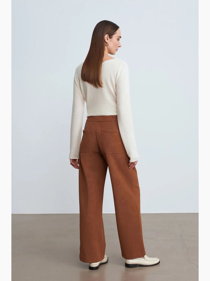 Pantalon large taille haute en suédine dilvin Camel - Kiabi