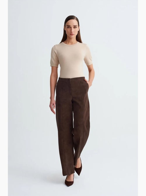 Pantalon large taille haute en suédine dilvin - Kiabi Pantalon large taille haute en suédine dilvin - Kiabi