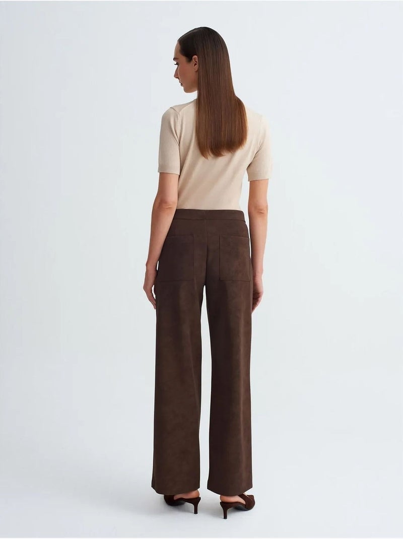 Pantalon large taille haute en suédine dilvin Marron chocolat - Kiabi
