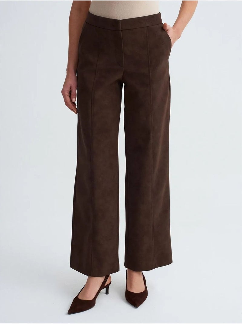 Pantalon large taille haute en suédine dilvin Marron chocolat - Kiabi