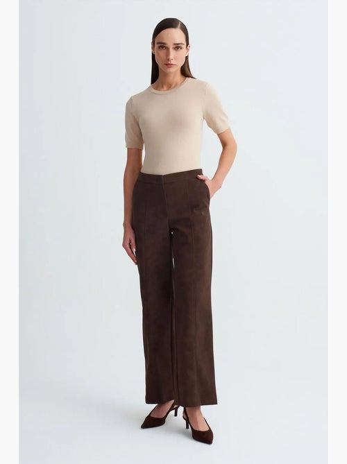 Pantalon large taille haute en suédine dilvin - Kiabi Pantalon large taille haute en suédine dilvin - Kiabi