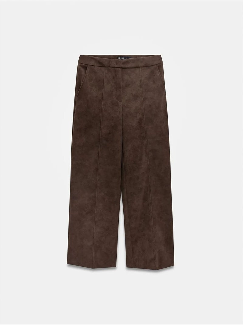 Pantalon large taille haute en suédine dilvin Marron chocolat - Kiabi