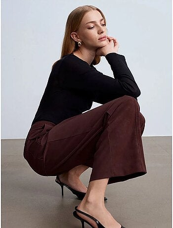 Pantalon large taille haute en suédine dilvin
