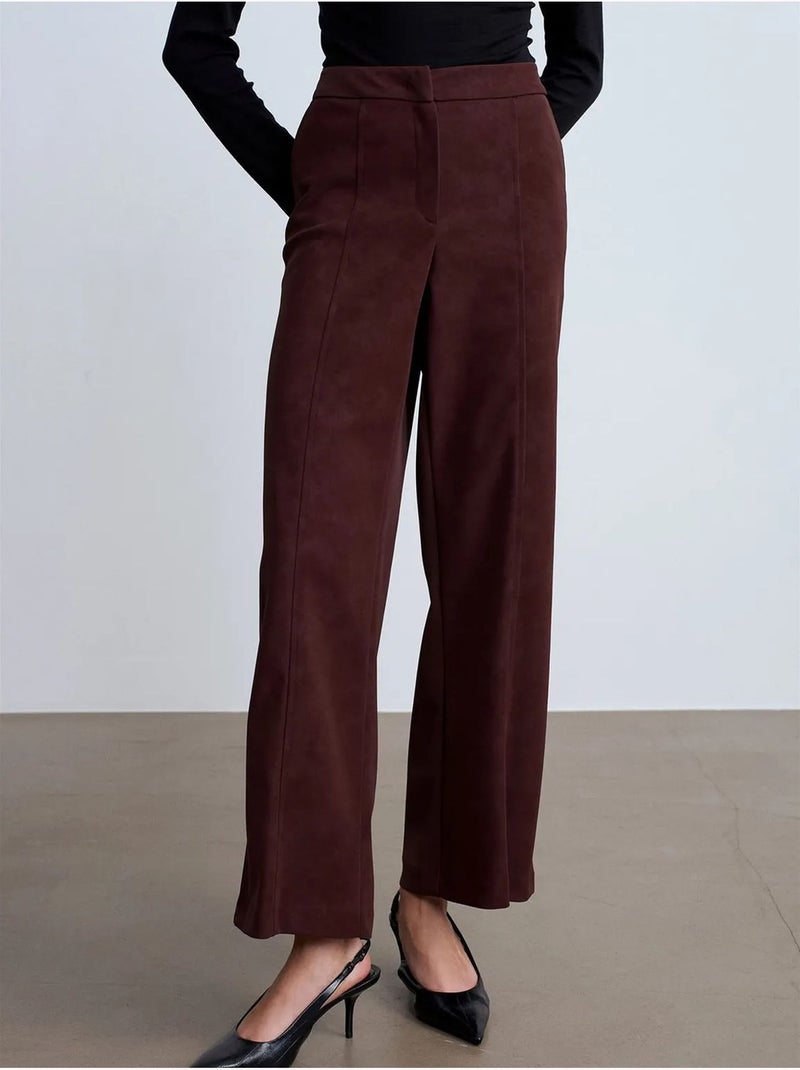 Pantalon large taille haute en suédine dilvin Marron foncé - Kiabi