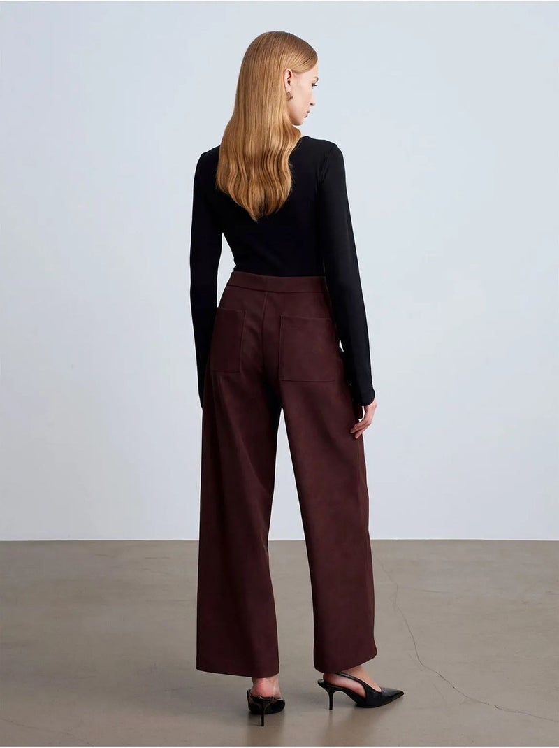 Pantalon large taille haute en suédine dilvin Marron foncé - Kiabi
