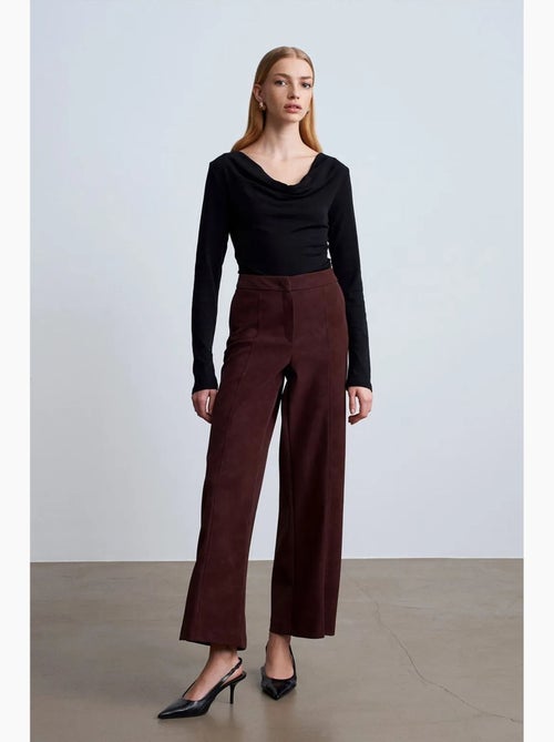 Pantalon large taille haute en suédine dilvin - Kiabi Pantalon large taille haute en suédine dilvin - Kiabi