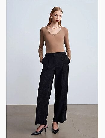 Pantalon large taille haute en suédine dilvin
