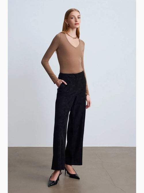 Pantalon large taille haute en suédine dilvin - Kiabi Pantalon large taille haute en suédine dilvin - Kiabi
