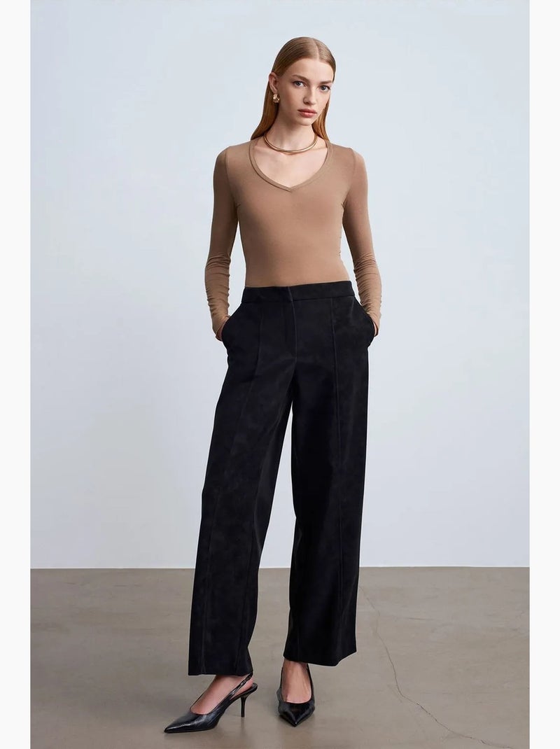 Pantalon large taille haute en suédine dilvin Noir - Kiabi