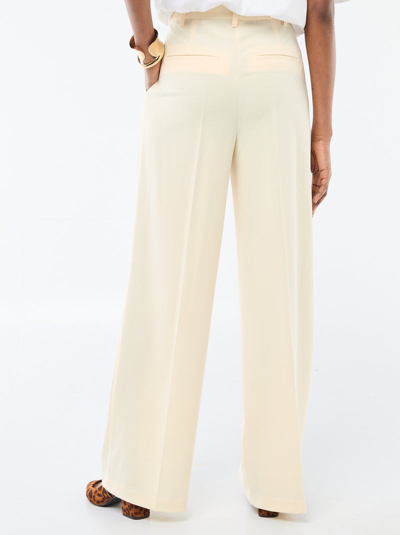 Pantalon large taille haute femme uni Beige - Kiabi
