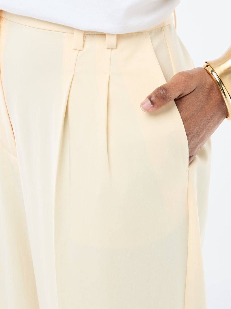 Pantalon large taille haute femme uni Beige - Kiabi
