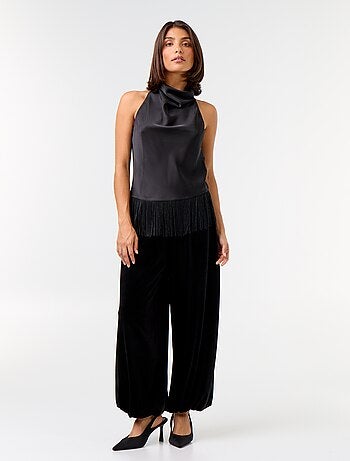 Pantalon large taille haute forme boule en velours